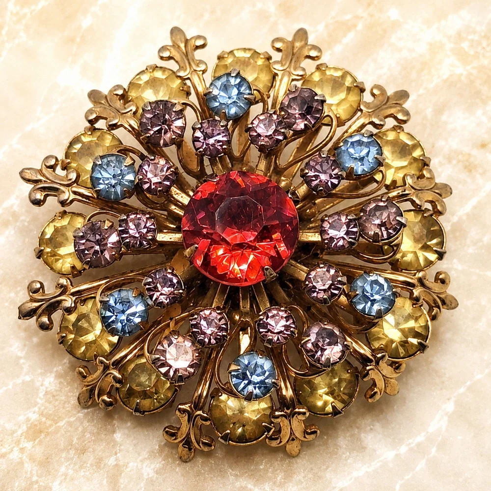 Vintage Rhinestone Floral Brooch 2